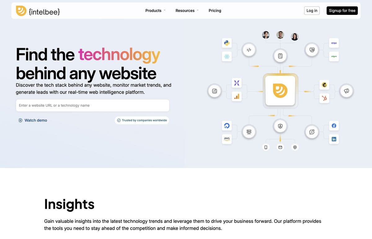 IntelBee website homepage screenshot