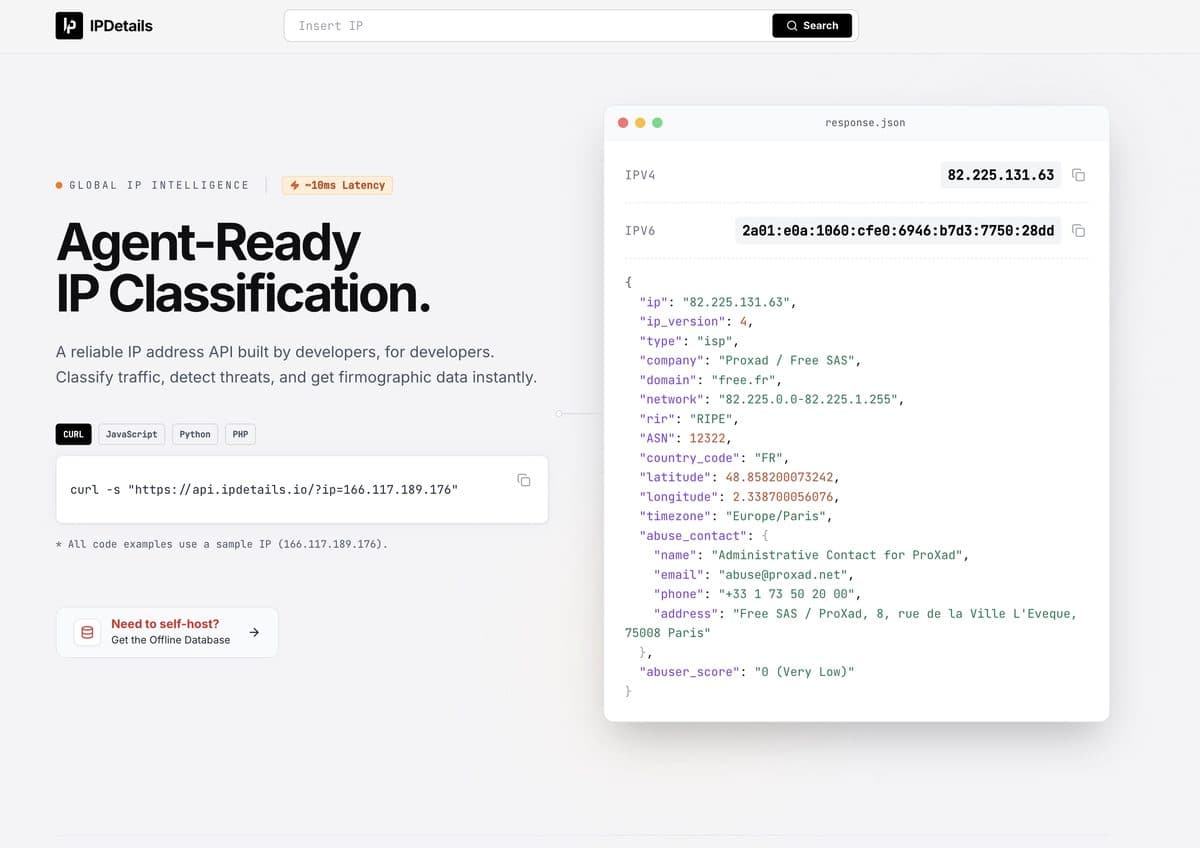 IPDetails website homepage screenshot