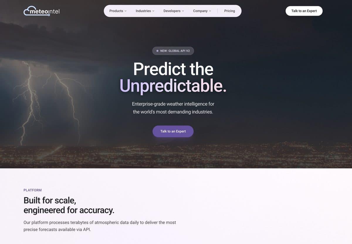 MeteoIntel website homepage screenshot