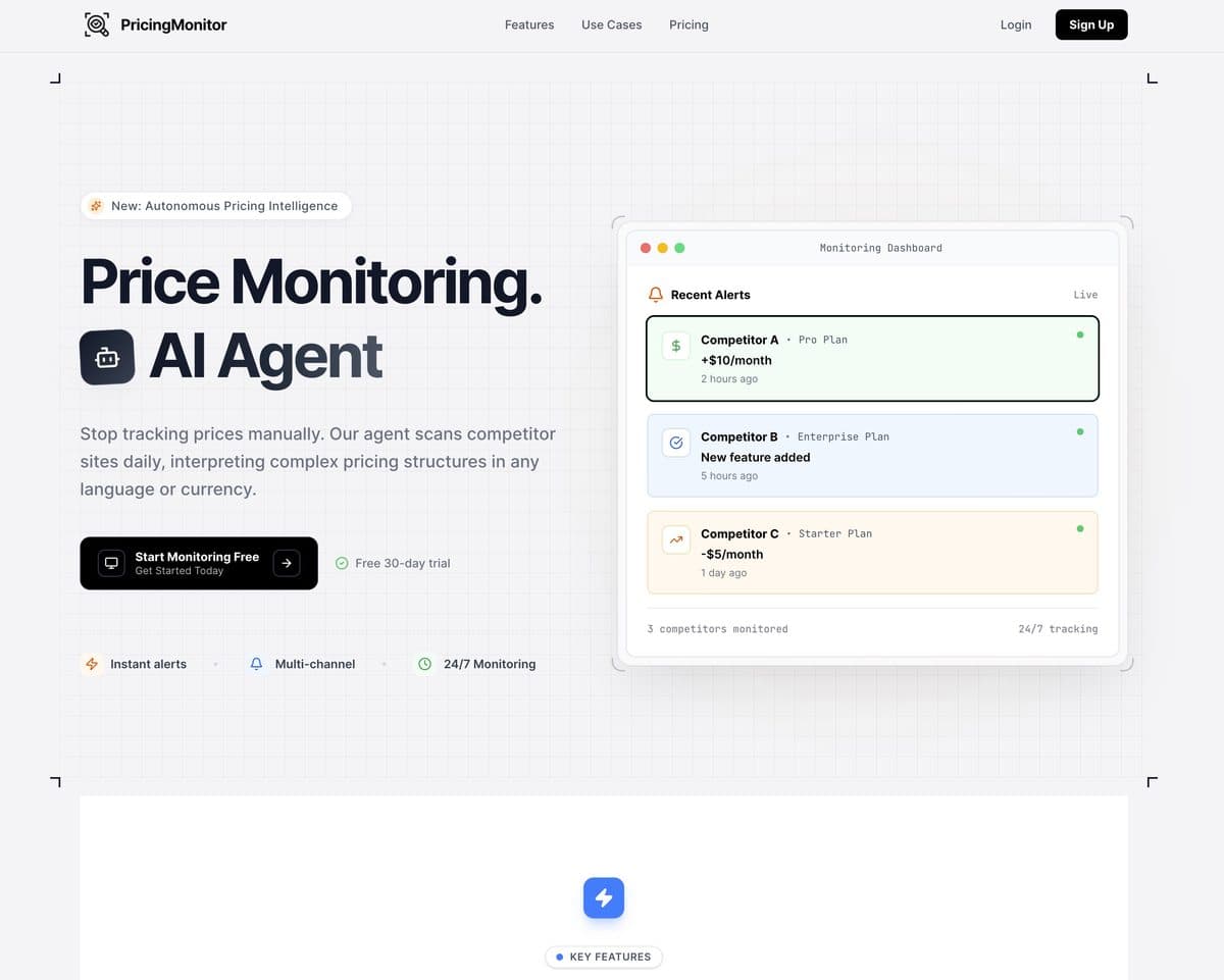 PricingMonitor website homepage screenshot