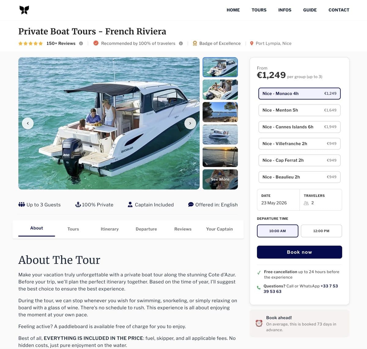 Riviera Charters website homepage screenshot