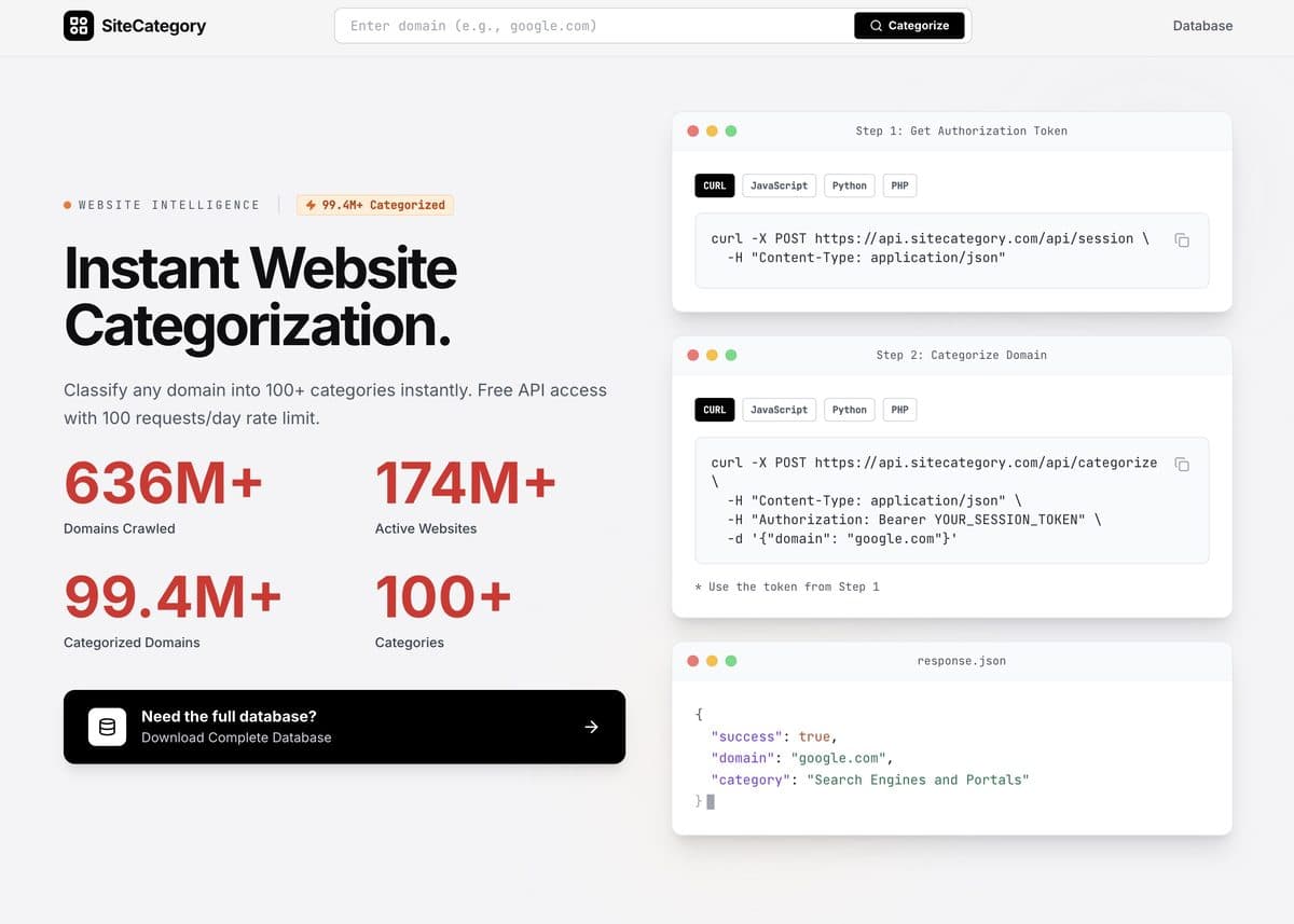 SiteCategory website homepage screenshot